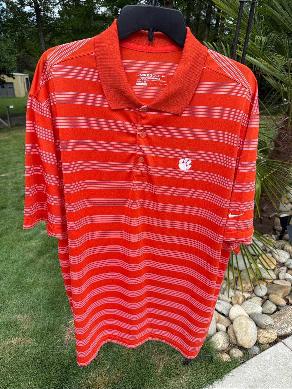 Nike Orange and White Striped Golf Polo Clemson